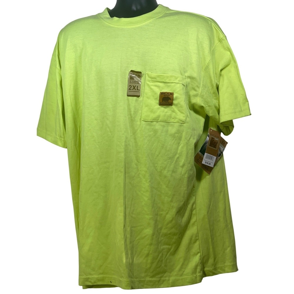 Bear River Workwear Mens 2XL Neon Lime Green Pocket T-Shirt Hi-Vis Outdoor NWT